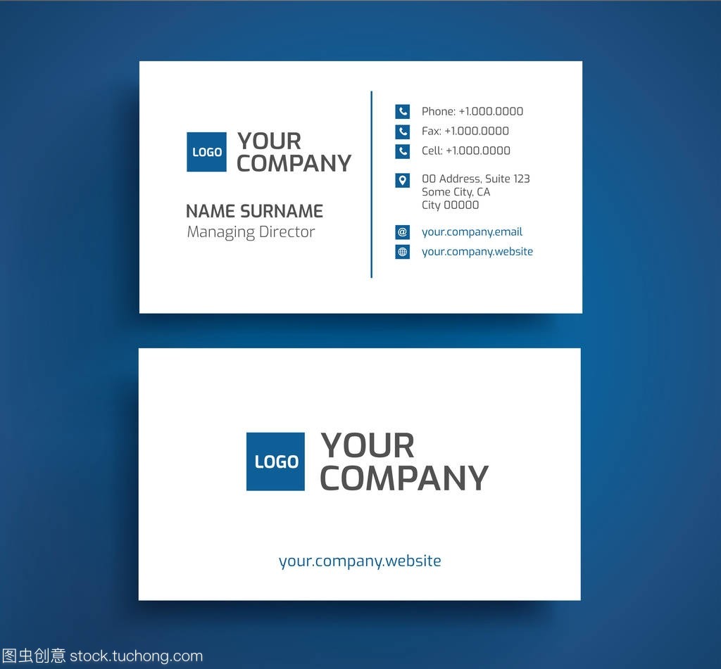 時尚名片-藍色和白色的簡約設計